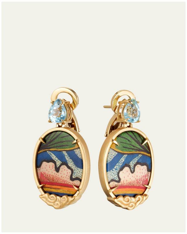 Marquetry 18K Gold Tibetan Rainbow Earrings with Topaz and Diamonds
